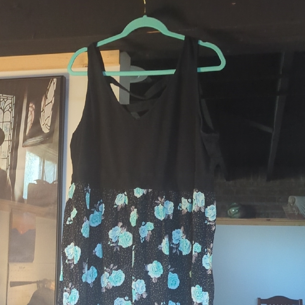 Torrid Floral Black and Blue Mini Dress